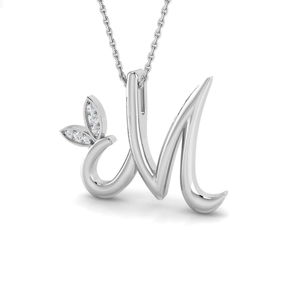 Lab Diamond Initial 'M' Pendant Necklace 0.05ct in 925 Silver - After Diamonds