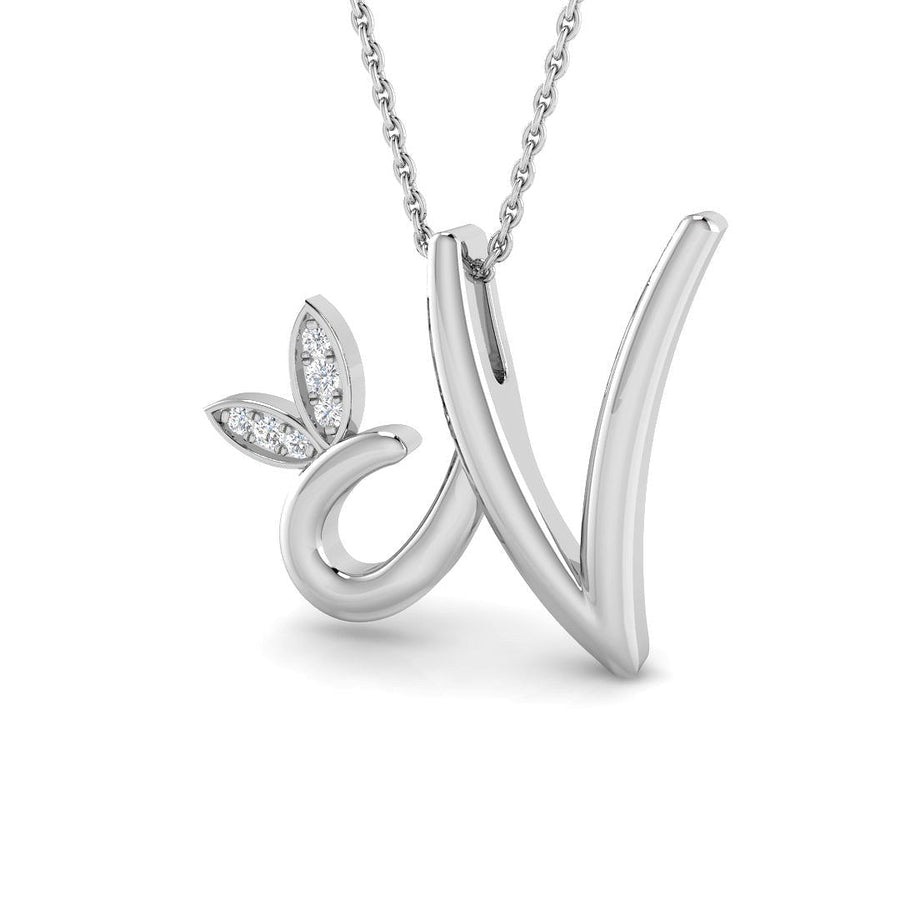 Lab Diamond Initial 'N' Pendant Necklace 0.05ct in 925 Silver - After Diamonds