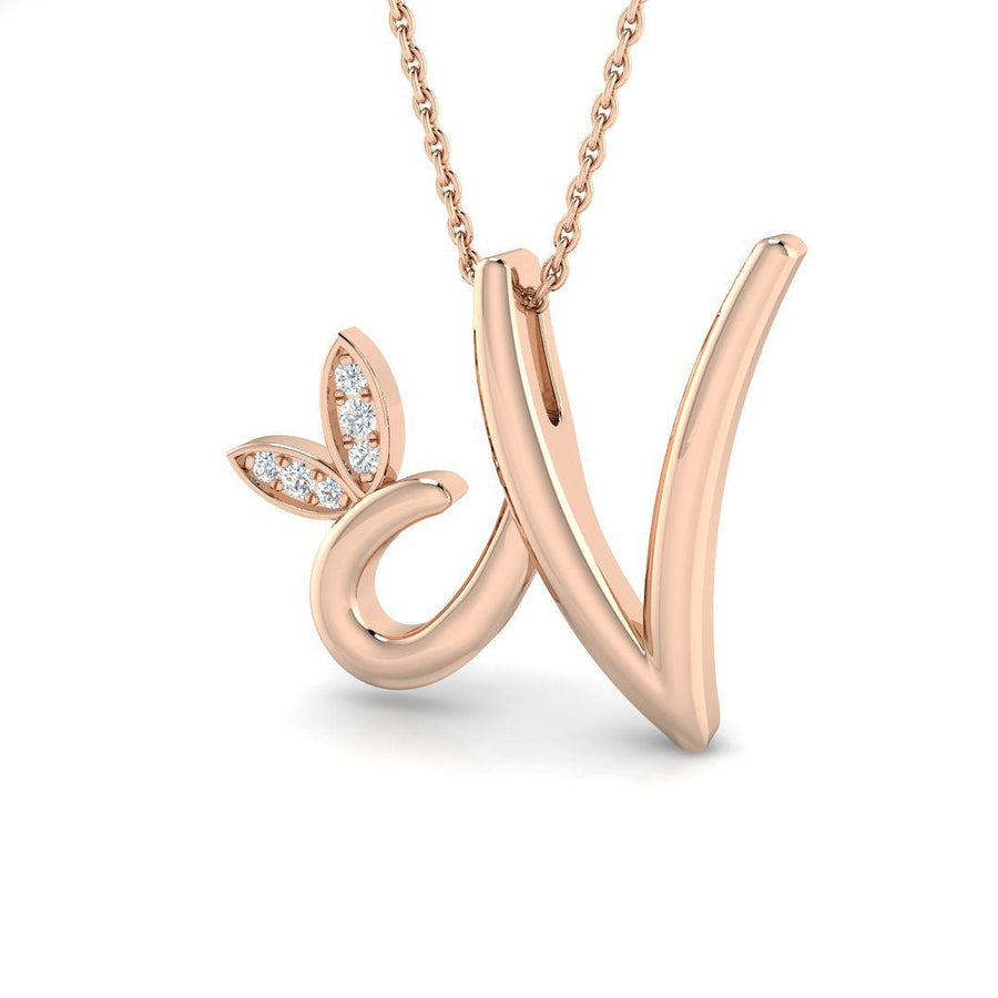 Lab Diamond Initial 'N' Pendant Necklace 0.05ct in 9k Rose Gold - After Diamonds