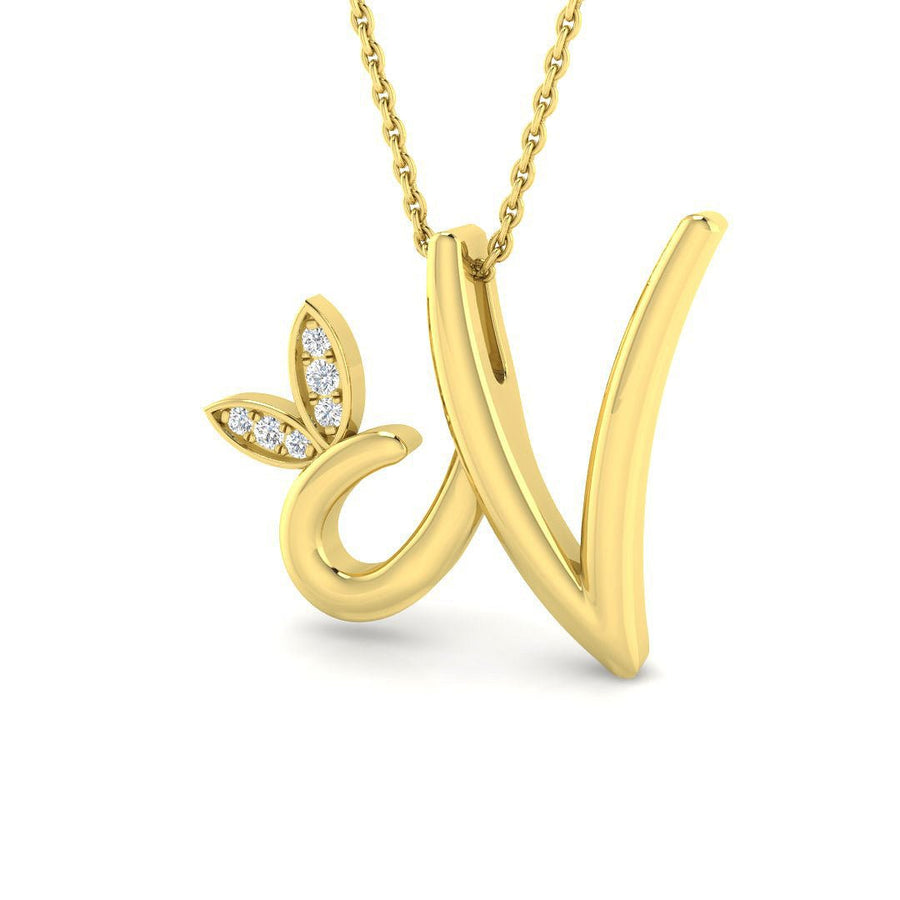 Lab Diamond Initial 'N' Pendant Necklace 0.05ct in 9k Yellow Gold - After Diamonds