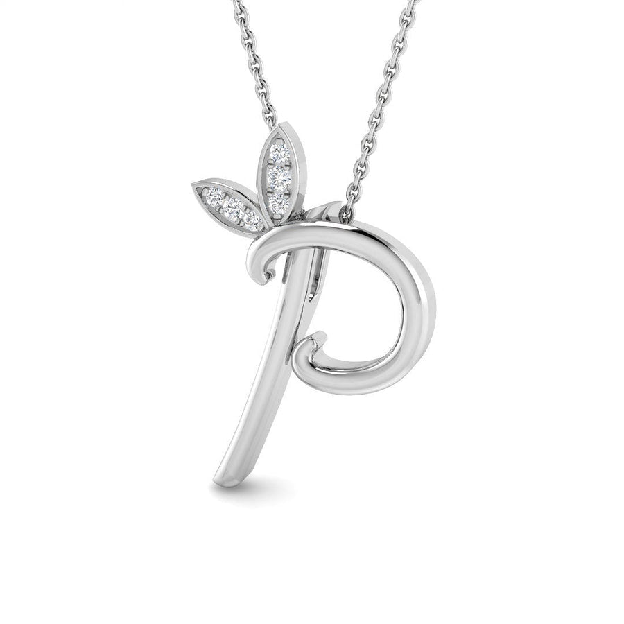 Lab Diamond Initial 'P' Pendant Necklace 0.05ct in 9k White Gold - After Diamonds