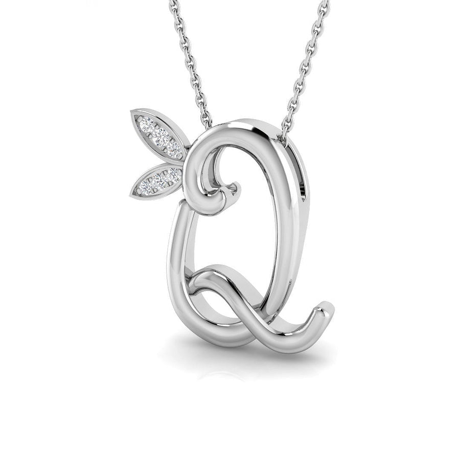 Lab Diamond Initial 'Q' Pendant Necklace 0.05ct in 925 Silver - After Diamonds