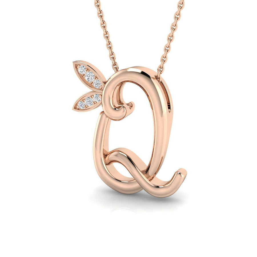 Lab Diamond Initial 'Q' Pendant Necklace 0.05ct in 9k Rose Gold - After Diamonds