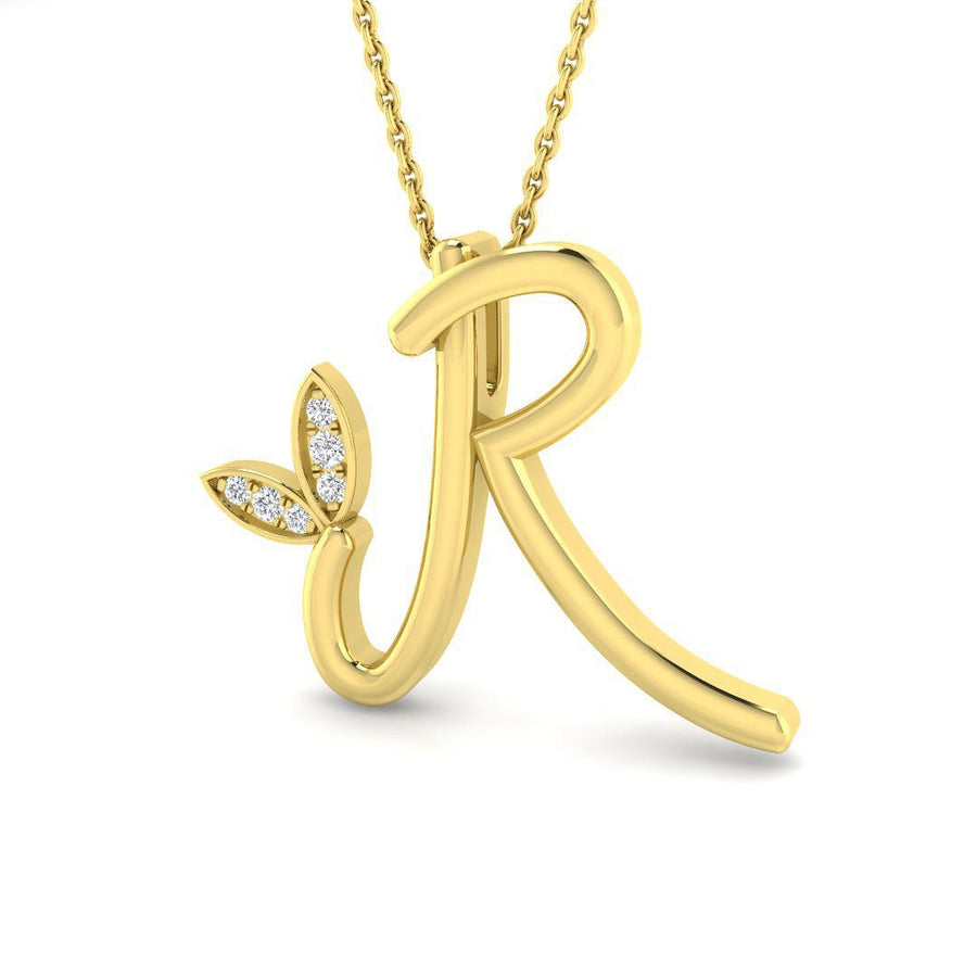 Lab Diamond Initial 'R' Pendant Necklace 0.05ct in 9k Yellow Gold - After Diamonds