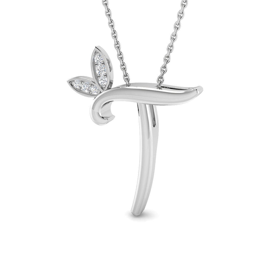 Lab Diamond Initial 'T' Pendant Necklace 0.05ct in 9k White Gold - After Diamonds