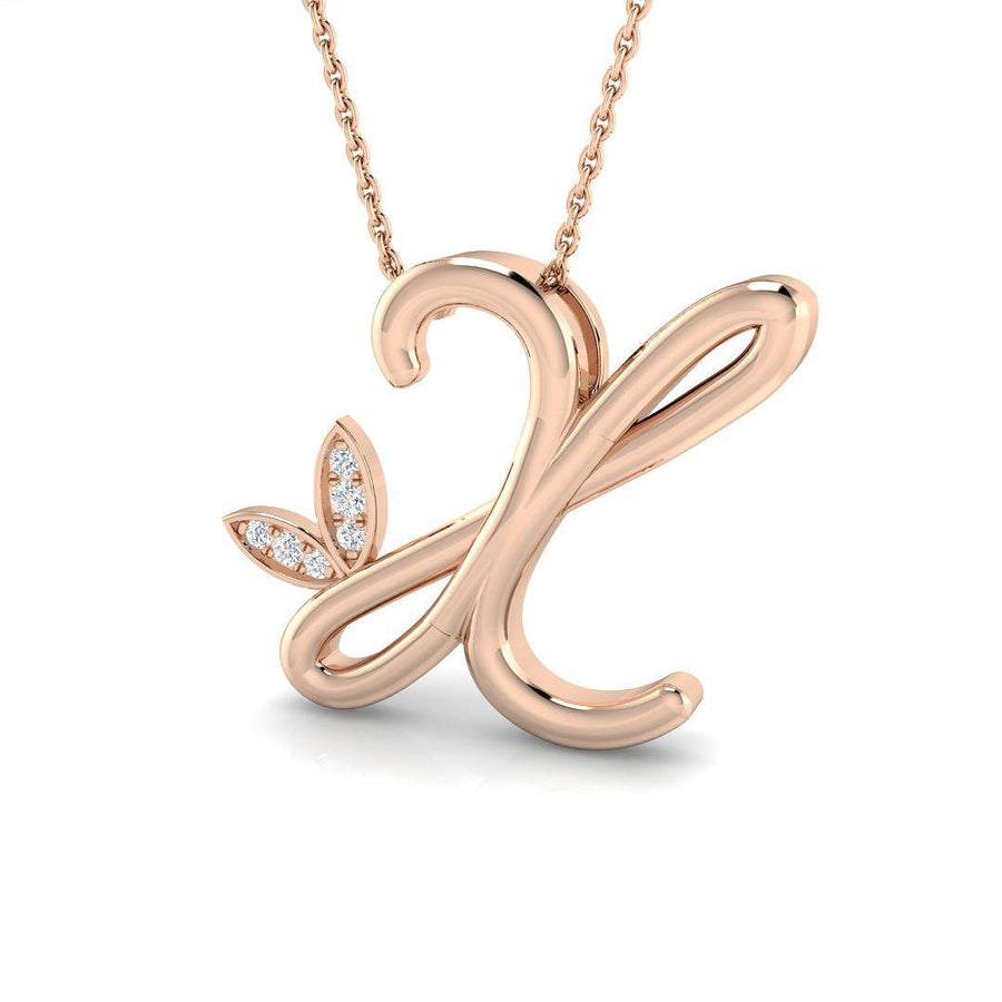 Lab Diamond Initial 'X' Pendant Necklace 0.05ct in 9k Rose Gold - After Diamonds