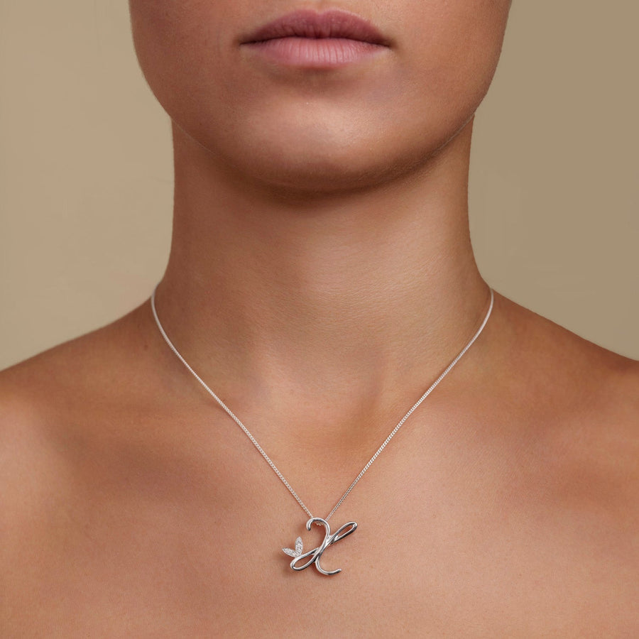 Lab Diamond Initial 'X' Pendant Necklace 0.05ct in 9k White Gold - After Diamonds
