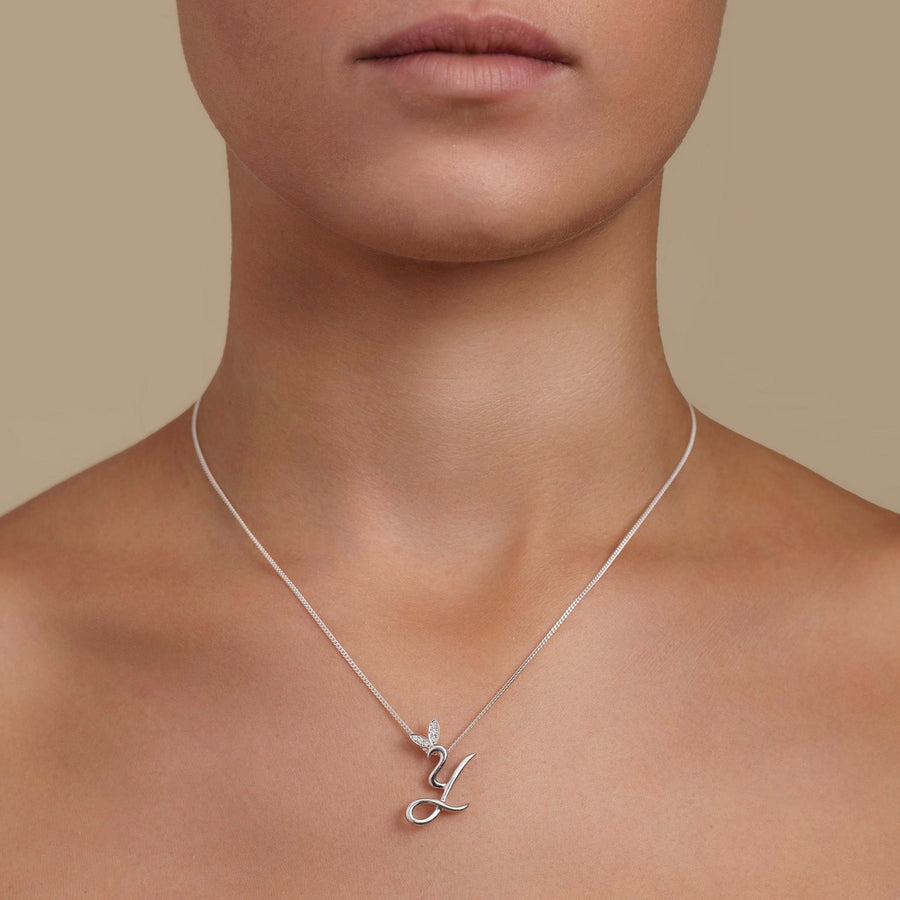 Lab Diamond Initial 'Y' Pendant Necklace 0.05ct in 925 Silver - After Diamonds