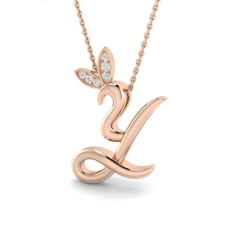 Lab Diamond Initial 'Y' Pendant Necklace 0.05ct in 9k Rose Gold - After Diamonds