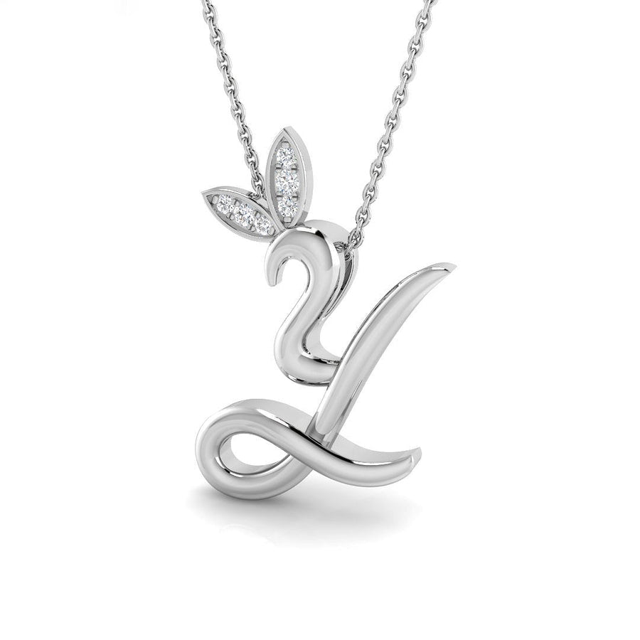Lab Diamond Initial 'Y' Pendant Necklace 0.05ct in 9k White Gold - After Diamonds
