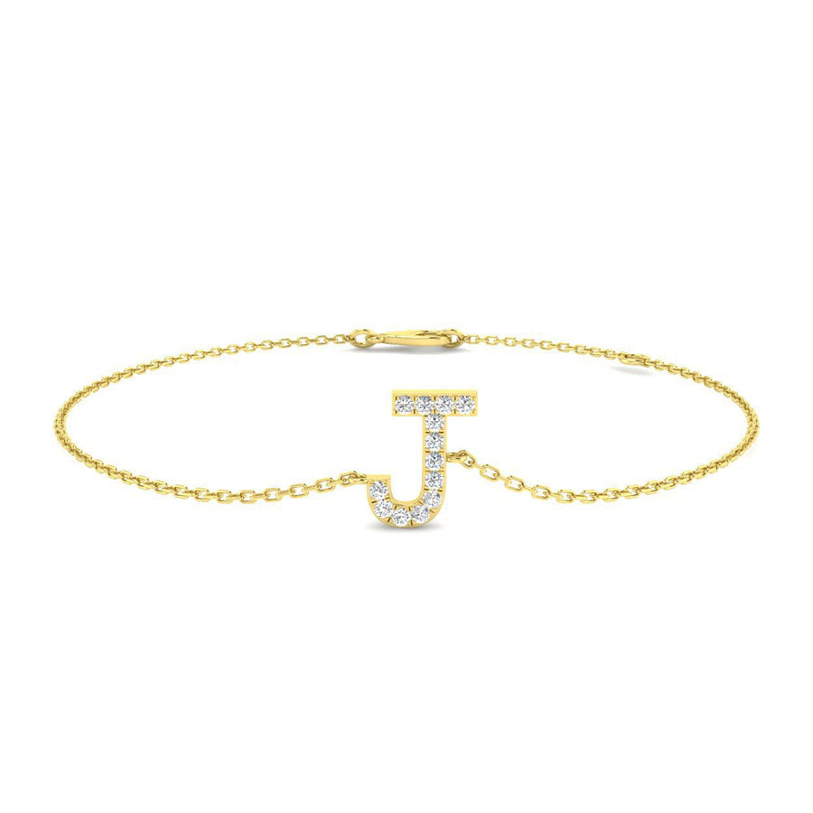 Lab Diamond 'J' Initial Chain Bracelet 0.15ct G/VS in 9k Yellow Gold - After Diamonds