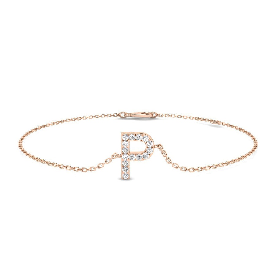 Lab Diamond 'P' Initial Chain Bracelet 0.15ct G/VS in 9k Rose Gold - After Diamonds