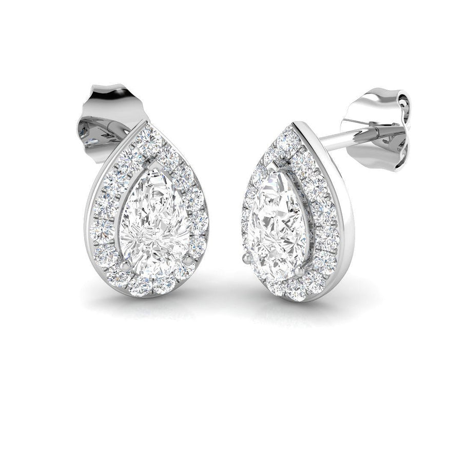 Lab Diamond Pear Halo Earrings 1.00ct G/VS in 925 Silver - After Diamonds