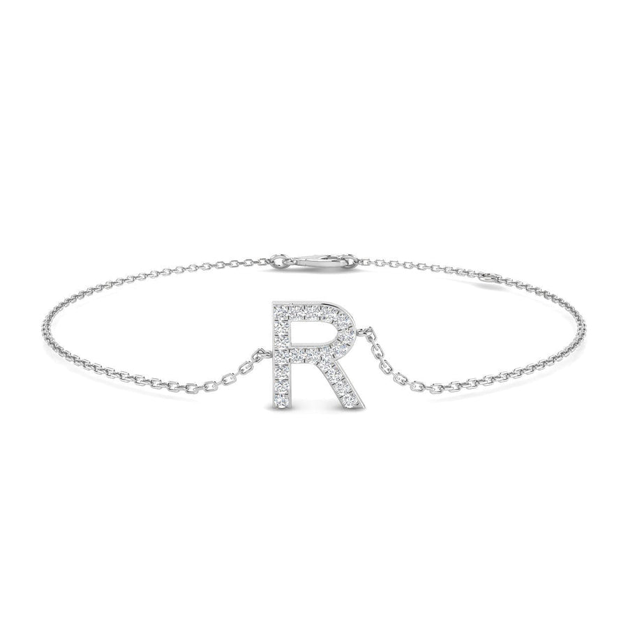 Lab Diamond 'R' Initial Chain Bracelet 0.15ct G/VS in 9k White Gold - After Diamonds