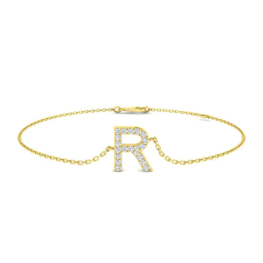 Lab Diamond 'R' Initial Chain Bracelet 0.15ct G/VS in 9k Yellow Gold - After Diamonds