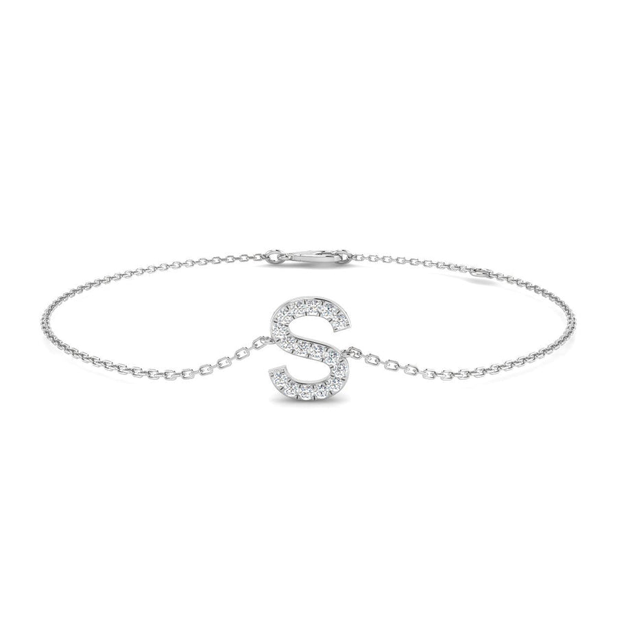 Lab Diamond 'S' Initial Chain Bracelet 0.15ct G/VS in 9k White Gold - After Diamonds