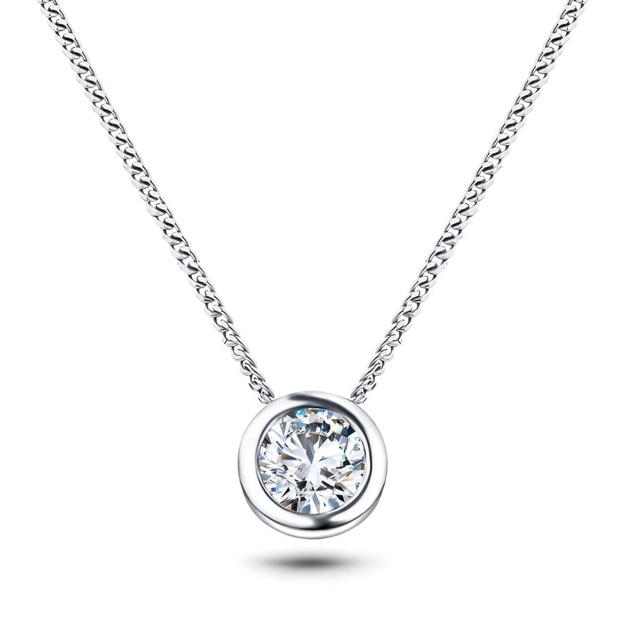 Lab Diamond Solitaire Bezel Necklace Pendant 3.00ct D/VVS in 18k White Gold - After Diamonds