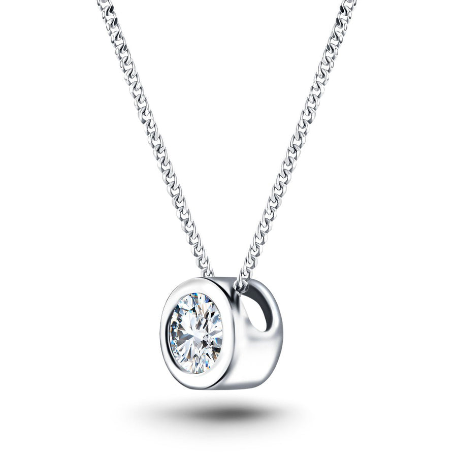 Lab Diamond Solitaire Bezel Necklace Pendant 3.00ct D/VVS in 18k White Gold - After Diamonds