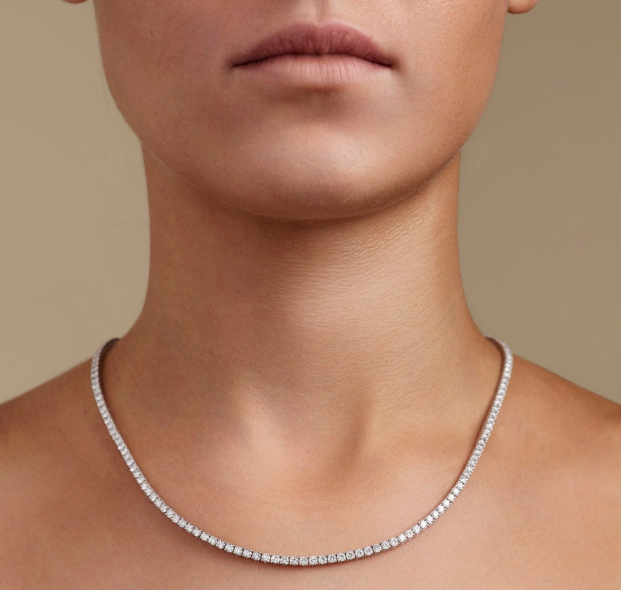 Lab Diamond Tennis Necklace 10ct D/VVS Quality Set in Silver - After Diamonds