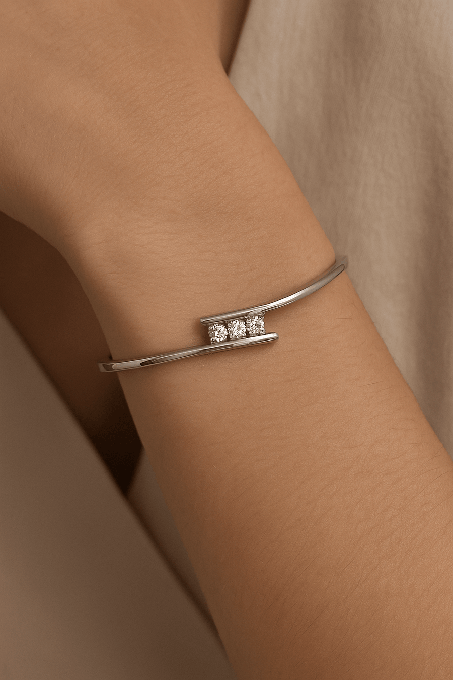 Lab Diamond Three Stone Bangle 0.33ct in D/VVS 925 Silver - After Diamonds