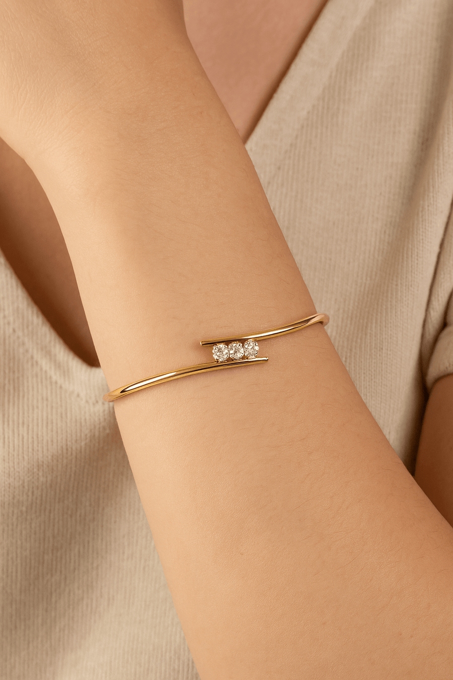 Lab Diamond Three Stone Bangle 0.33ct in D/VVS 9k Yellow Gold - After Diamonds