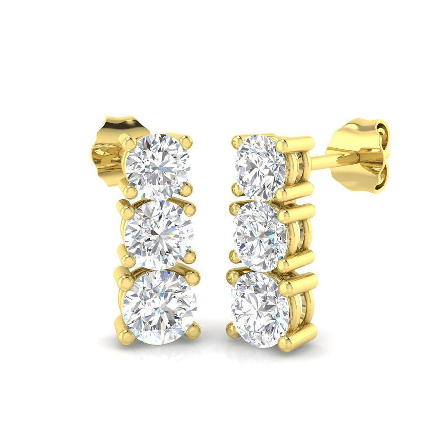 Lab Diamond Three Stone Drop Earrings 1.50ct G/VS in 9k Yellow Gold - After Diamonds