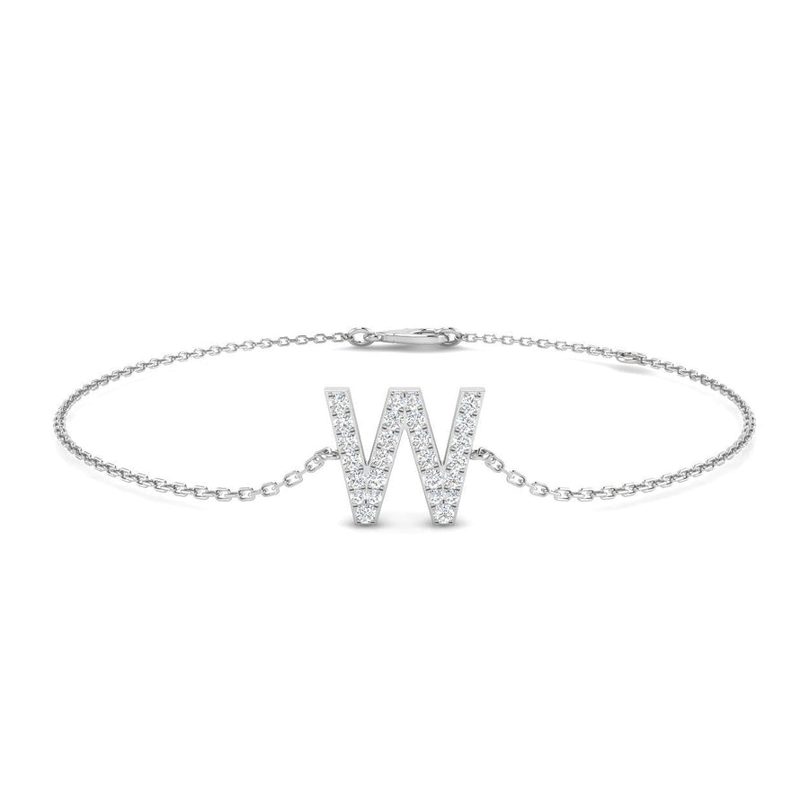 Lab Diamond 'W' Initial Chain Bracelet 0.15ct G/VS in 9k White Gold - After Diamonds