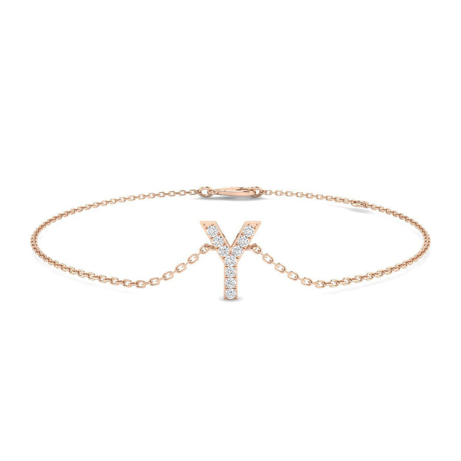 Lab Diamond 'Y' Initial Chain Bracelet 0.15ct G/VS in 9k Rose Gold - After Diamonds