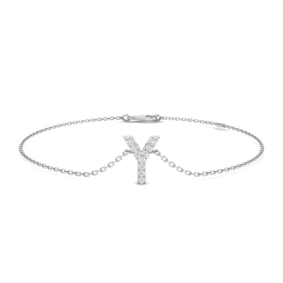 Lab Diamond 'Y' Initial Chain Bracelet 0.15ct G/VS in 9k White Gold - After Diamonds