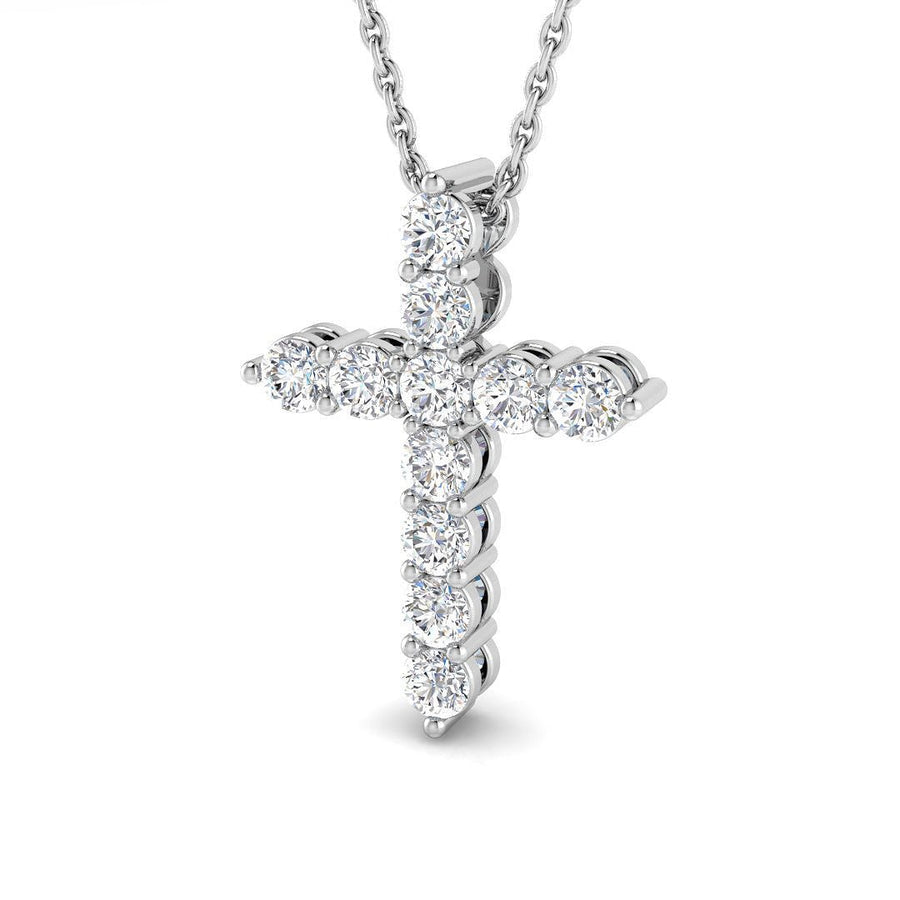 Lab Round Brilliant Diamond Cross Pendant 0.50ct G/VS in 9k White Gold - After Diamonds