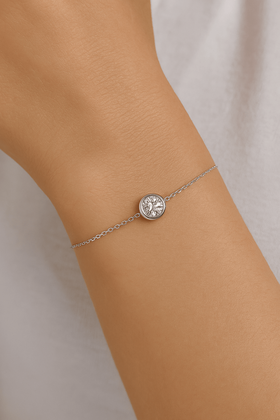 Lab Solitaire Diamond Bracelet 0.50ct G/VS Quality in 9k White Gold - After Diamonds