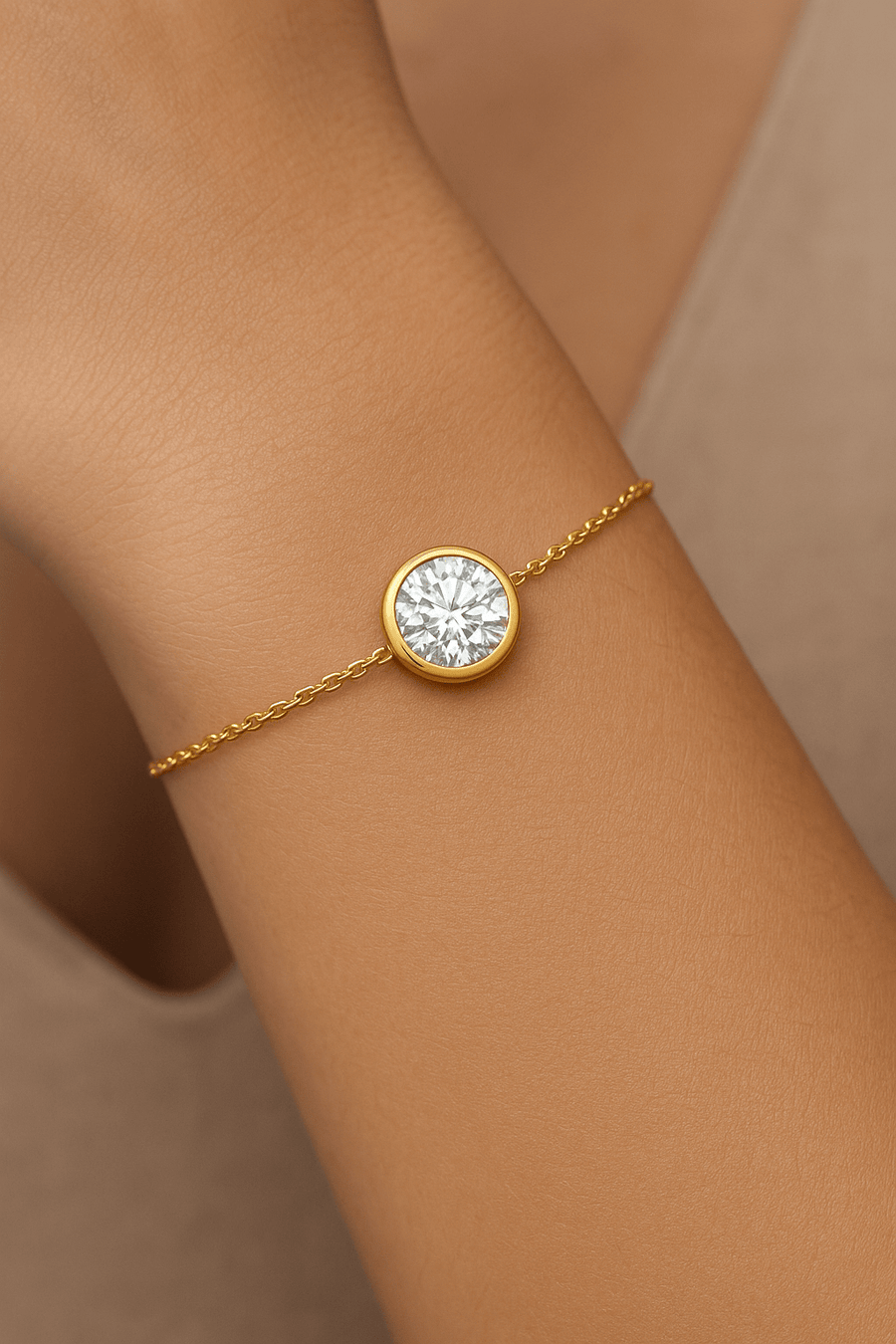 Lab Solitaire Diamond Bracelet 1.00ct G/VS Quality in 18k Yellow Gold - After Diamonds