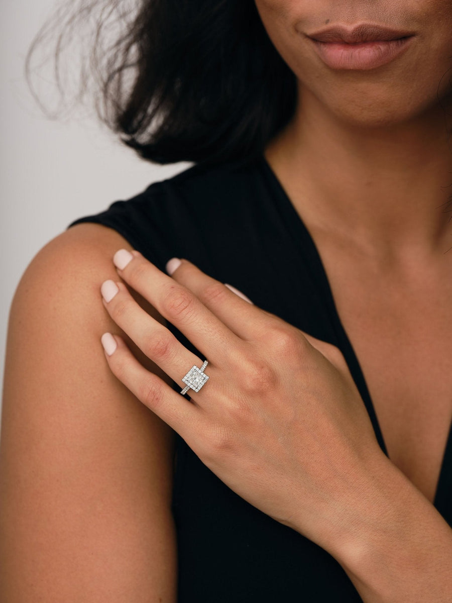 Layla Lab Diamond Halo Princess Engagement Ring 3.75ct D/VVS in Platinum - After Diamonds