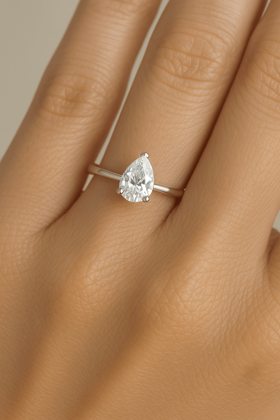 Lily Lab Pear Diamond Solitaire Engagement Ring 0.50ct G/VS Platinum - After Diamonds