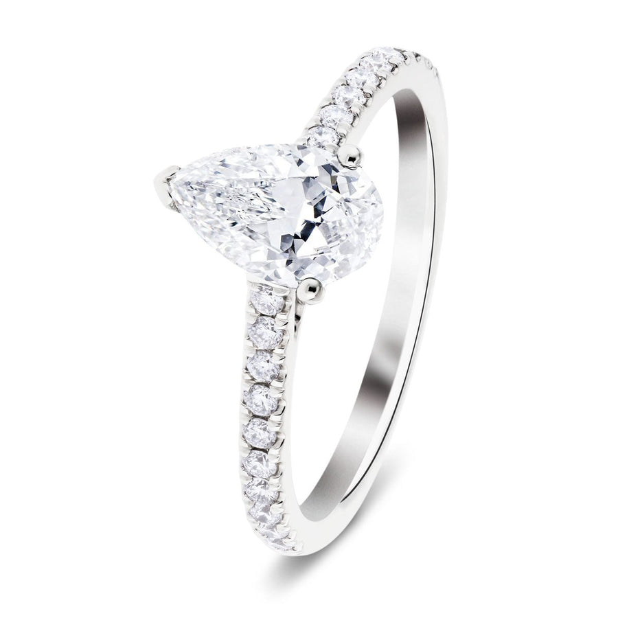 Lucy Lab Diamond Pear Engagement Ring 0.75ct D/VVS 18k White Gold - After Diamonds