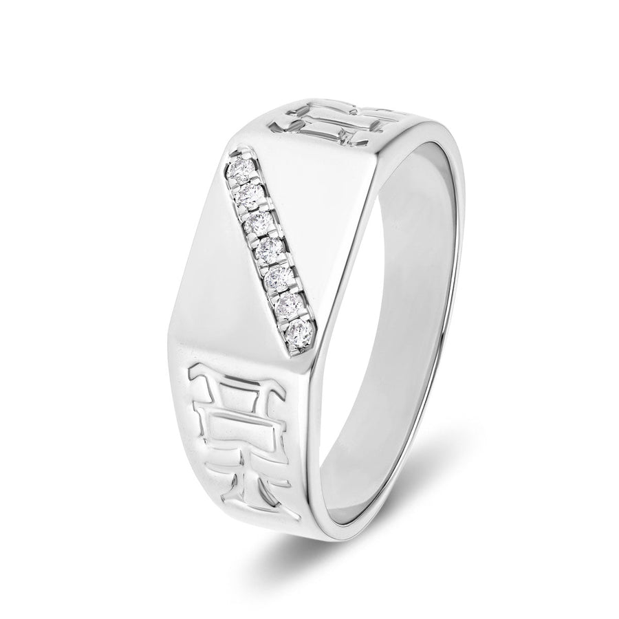 Mens Signet Ring With 0.10ct Lab Diamonds in G/VS 925 Silver - After Diamonds