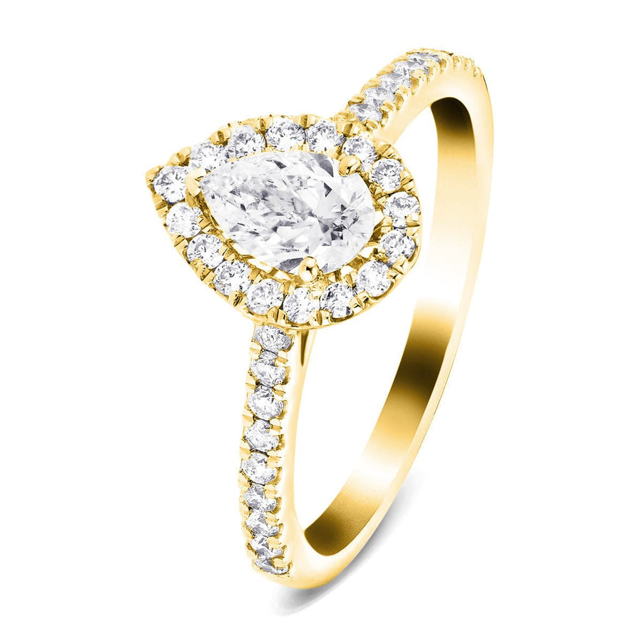 Nancy Lab Diamond Halo Pear Engagement Ring 0.85ct D/VVS in 9k Yellow Gold - After Diamonds