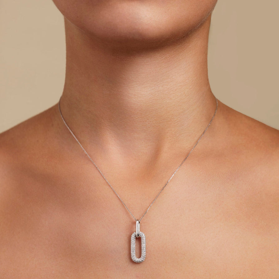 Pave Set Lab Diamond Paperclip Pendant Necklace 0.70ct in 925 Silver - After Diamonds