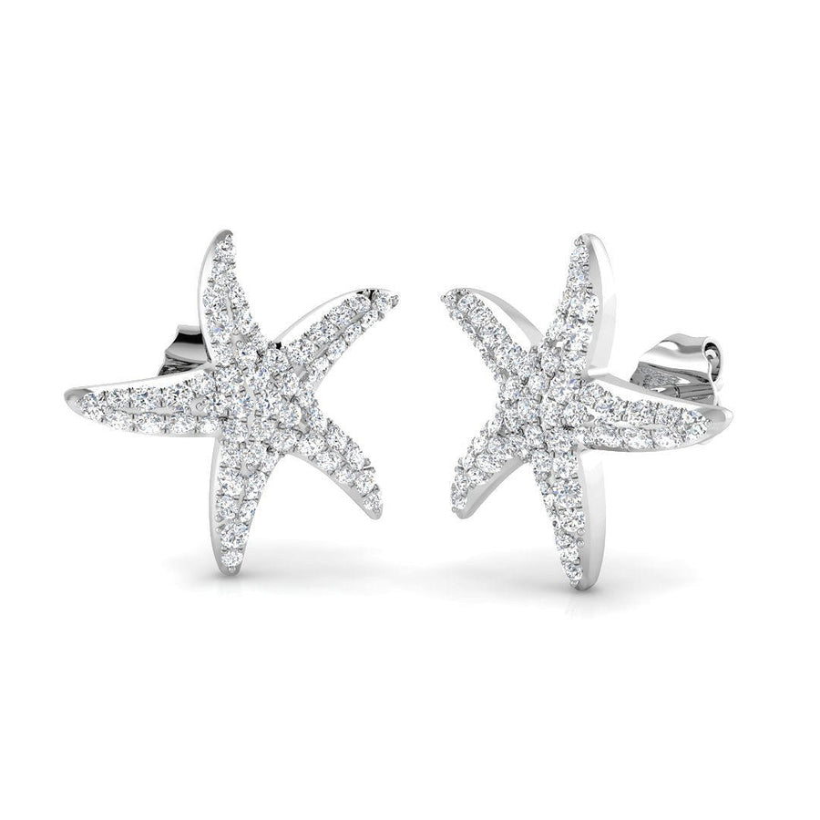 Pave Set Starfish Lab Diamond Earrings 0.50ct in 9k White Gold - After Diamonds