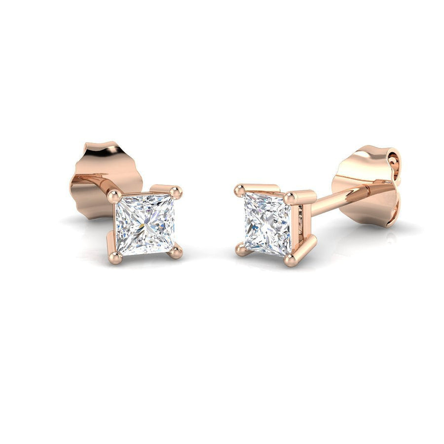 Princess Lab Diamond Stud Earrings 0.50ct G/VS in 9k Rose Gold - After Diamonds