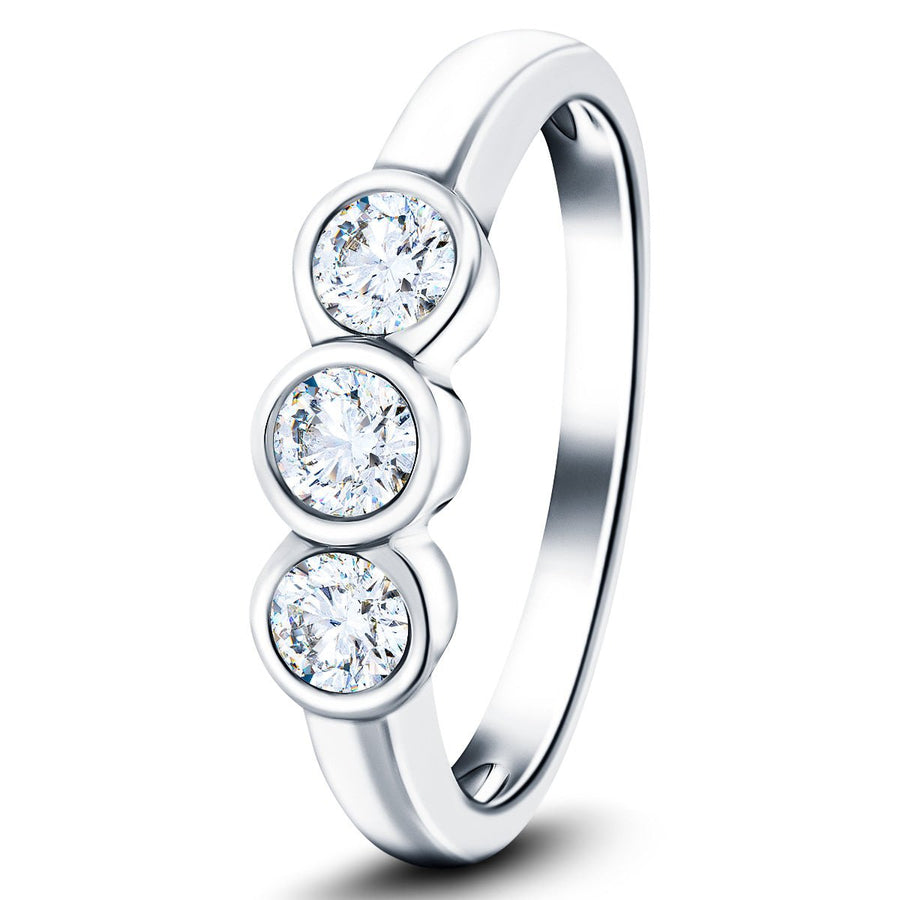 Zara Three Stone Bezel Lab Diamond Engagement Ring 0.25ct G/VS 9k White Gold - After Diamonds